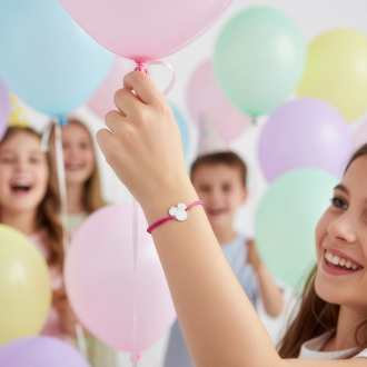 Dětský šňůrkový stříbrný s motivem myšky a mašličkou KA5023