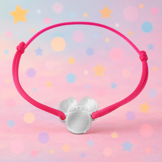 Dětský šňůrkový stříbrný s motivem myšky a mašličkou KA5023